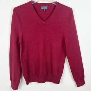 Express Merino Wool V Neck Sweater Heather Red XS Career Business Office Preppy